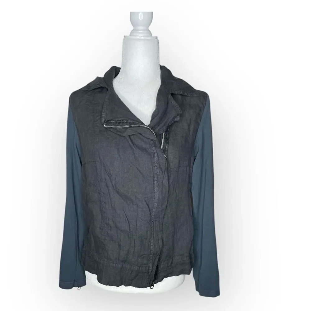 FLAX Asymmetrical Zip Hooded Sweatshirt Jacket
